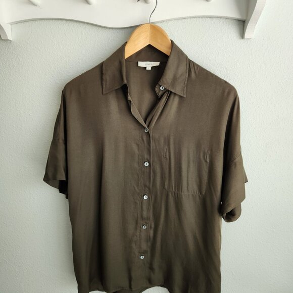 Vince olive green Silk Button Down Top Size S - Picture 6 of 7
